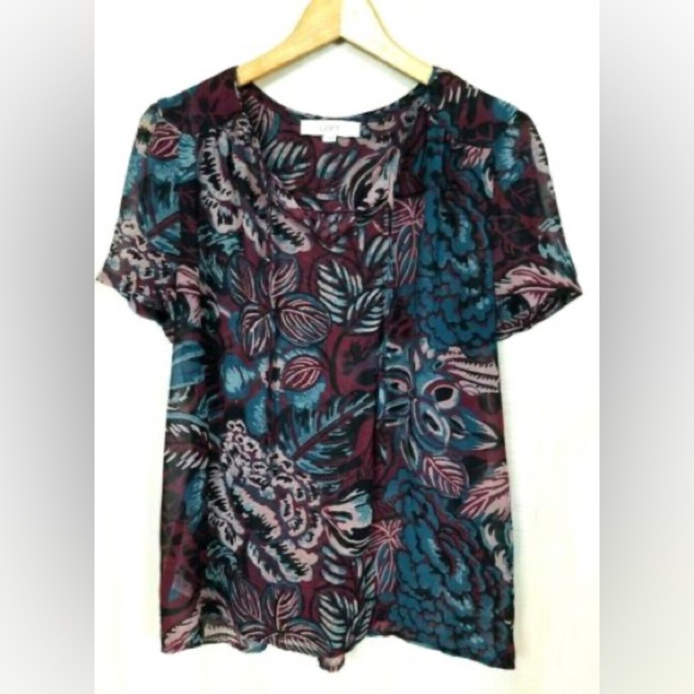 Loft- Multicolor short sleeve‎ floral blouse Size SP